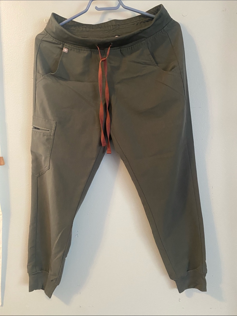 Figs Olive Green Ankle-Length Jogger Pants with Rust Drawstring